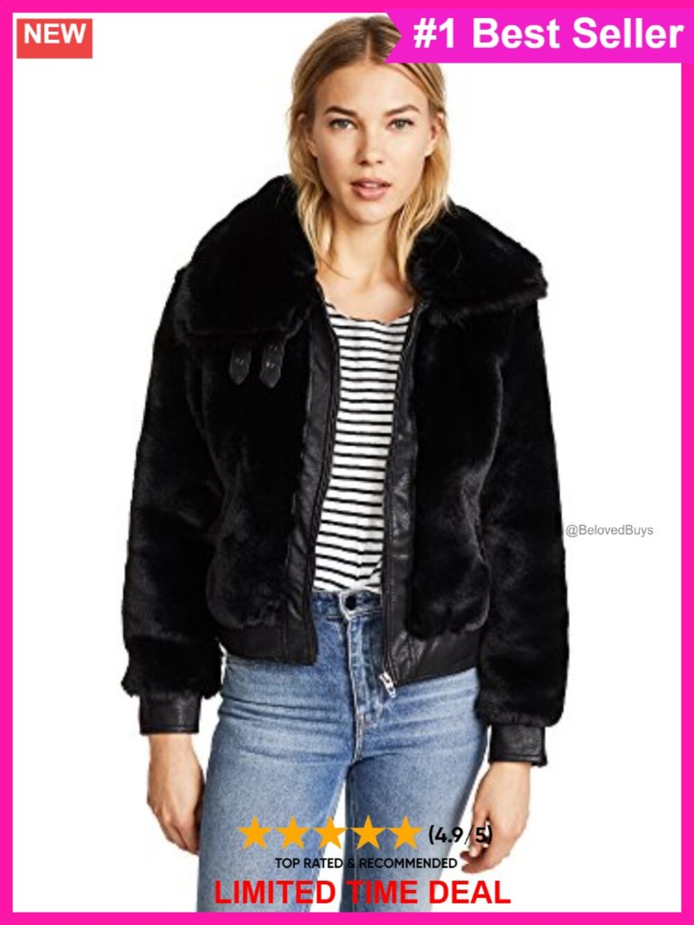 Faux Fur Coat Long Sleeve Notch Collar Straight Fit Cold Weather Outerwear
